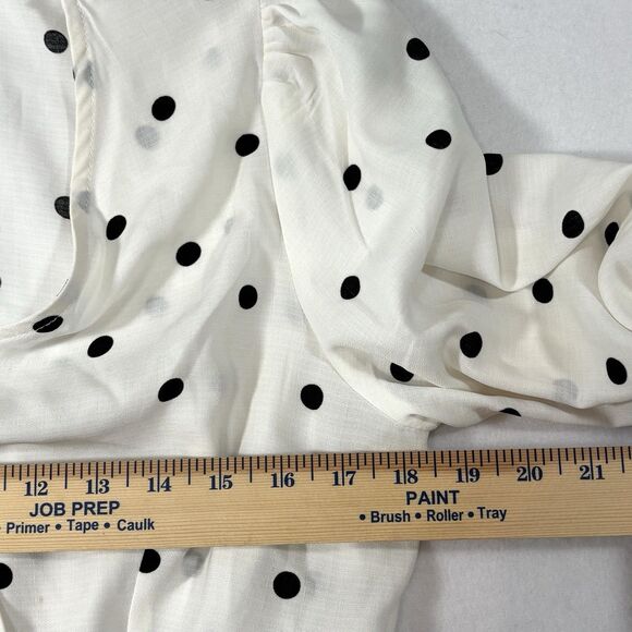 MERAKI Peplum Faux Wrap Blouse Long Sleeves White With Black Dots - Picture 8 of 11